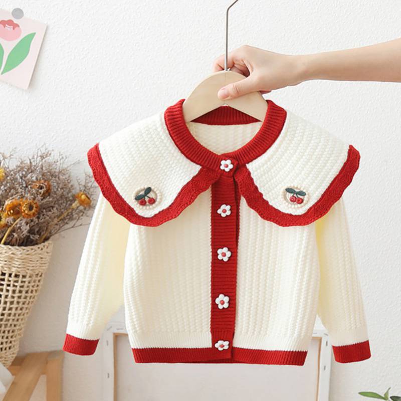 Cardigan Infantil Tricô Cerejinhas e Florzinhas