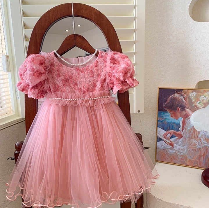 Vestido Infantil Tule Pérolas Florzinhas