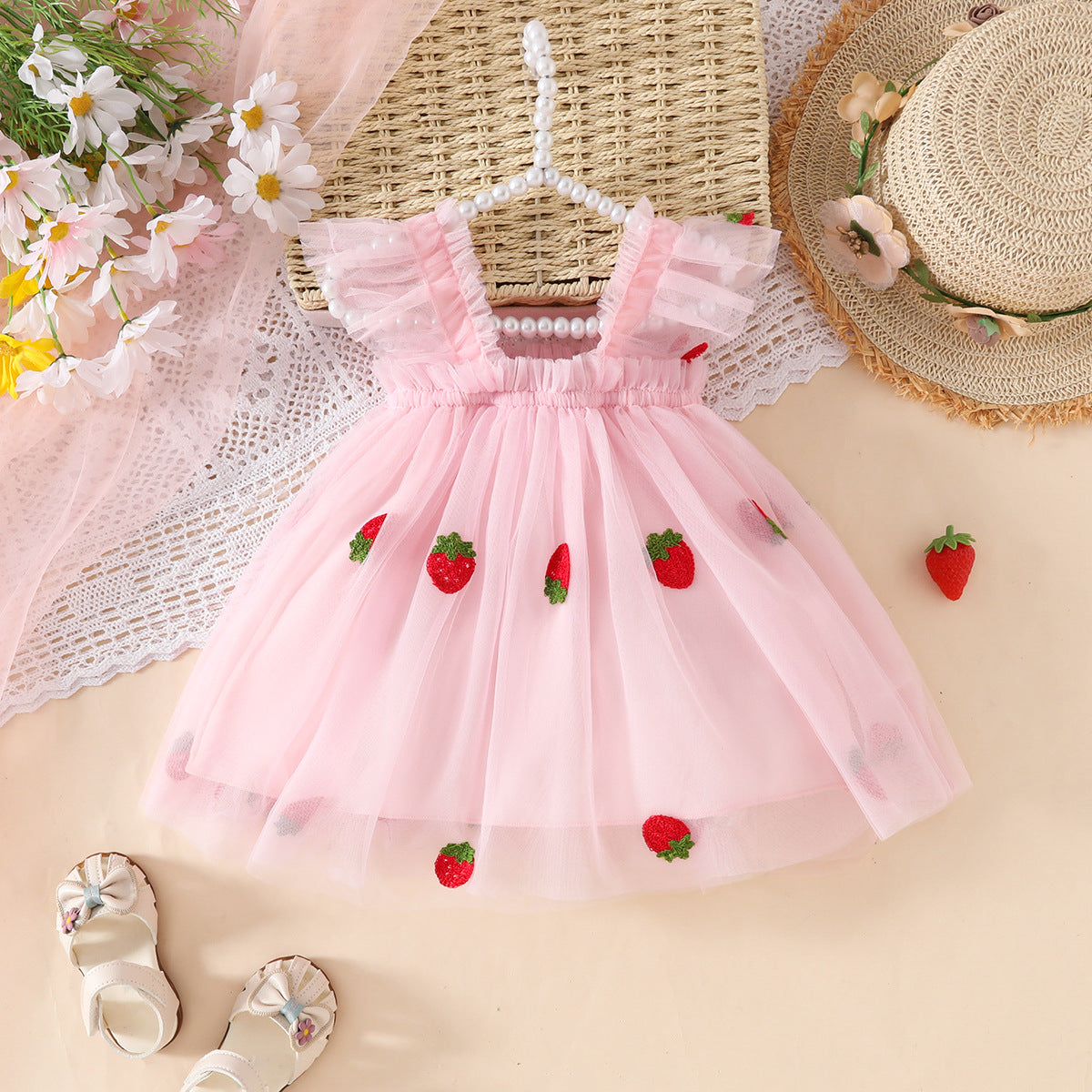 Vestido Infantil Tule Frutinhas