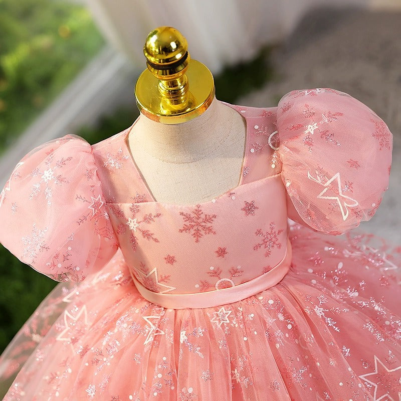 Vestido De Festa Infantil Estrelinhas e Laço