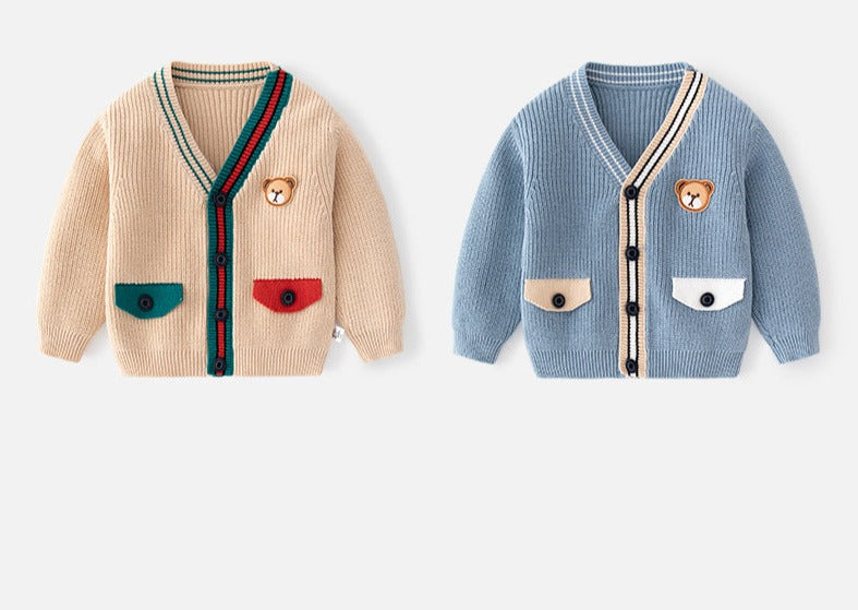 Cardigan Infantil Tricô Bolsinhos Ursinho