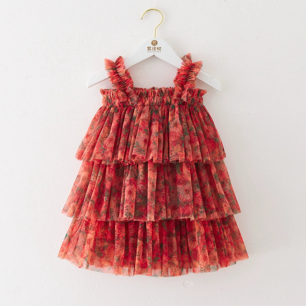 Vestido Infantil Tule Camadas com Flores