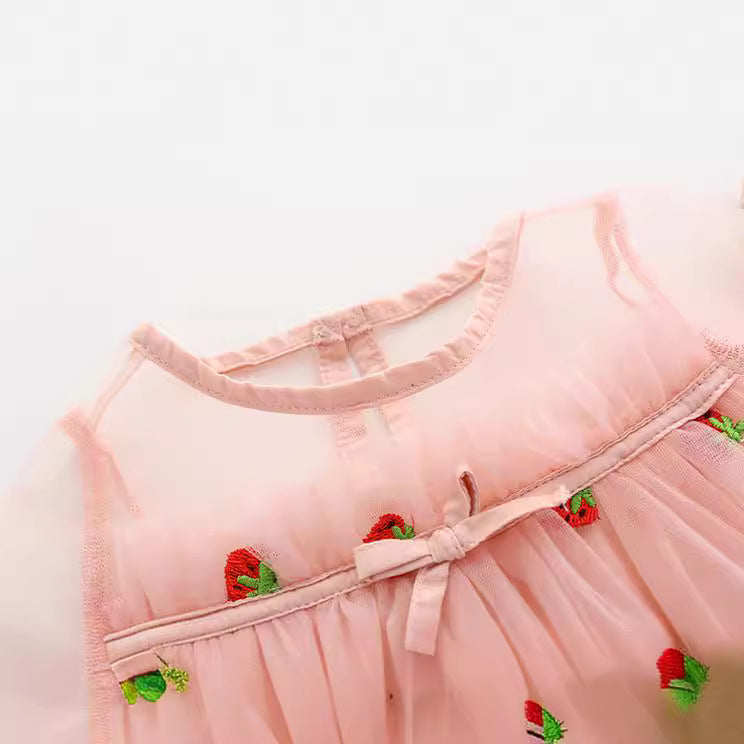 Vestido Infantil Tule Moranguinhos