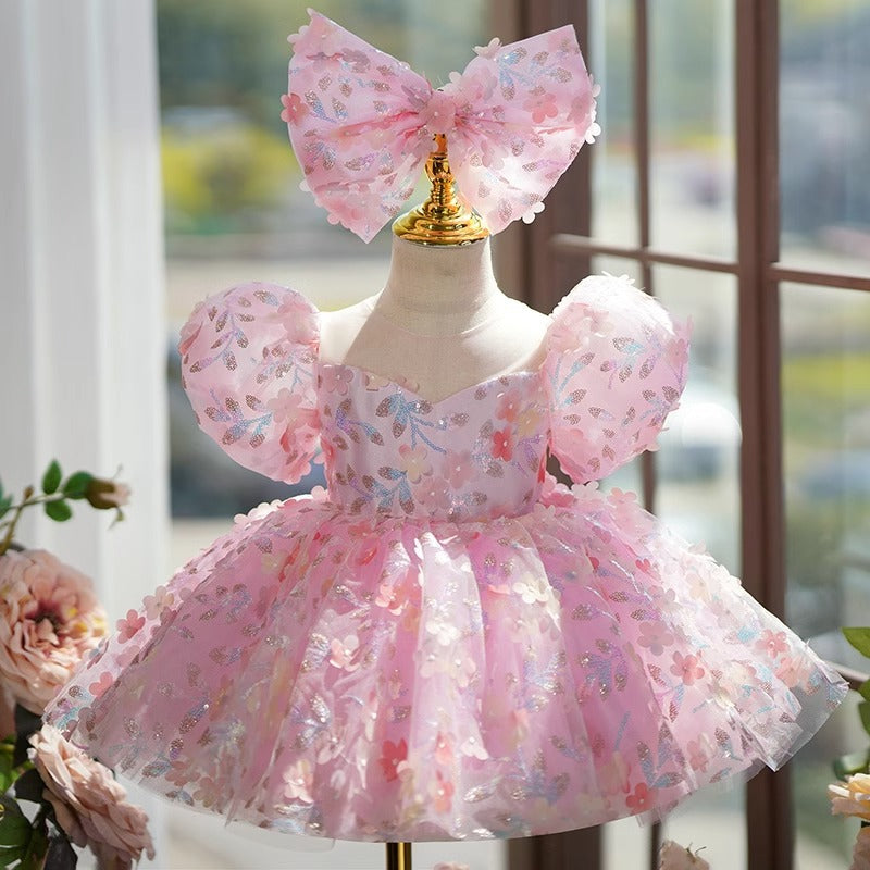 Vestido Infantil De Festa Flores Brilhante