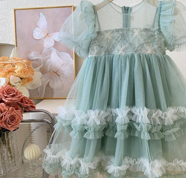 Vestido Infantil Tule Camadas Brilhante