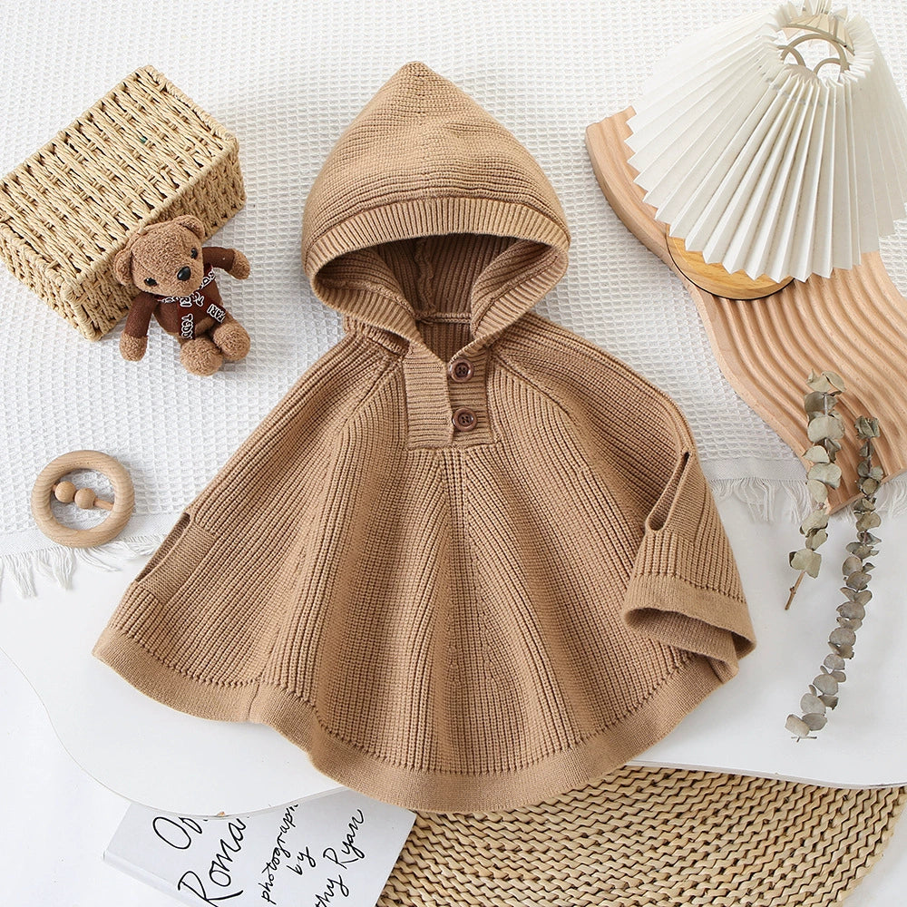 Poncho Infantil Tricô com Capuz