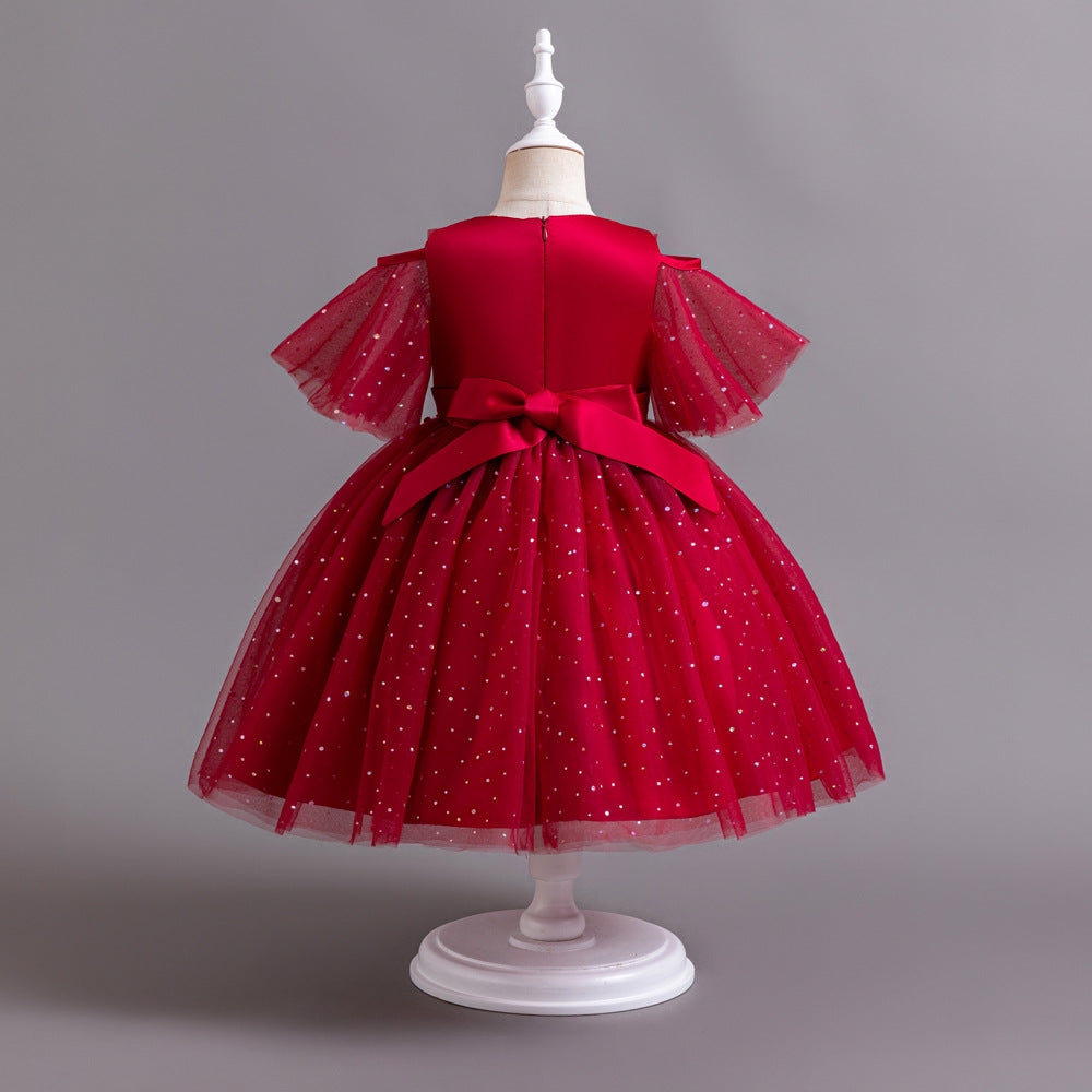 Vestido Infantil Rosa Pérolas Florzinhas