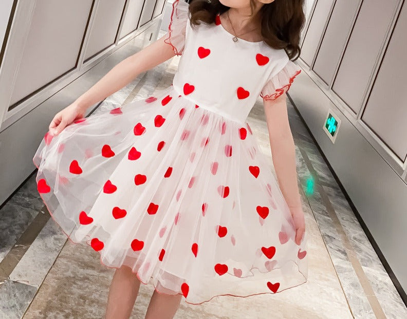 Vestido Infantil Tule Coraçõeszinhos