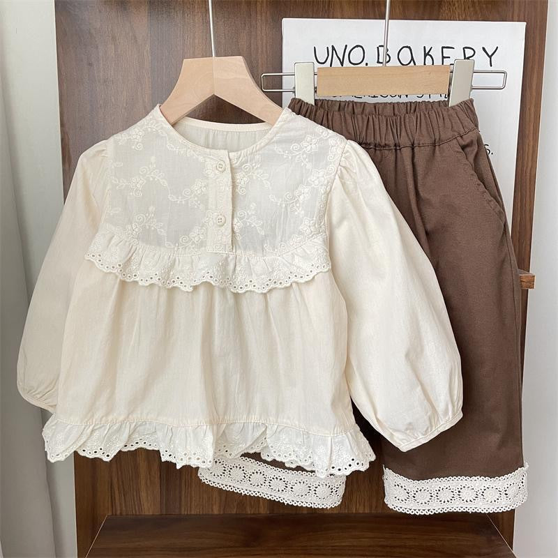 Camisa Infantil Feminina Branco Renda