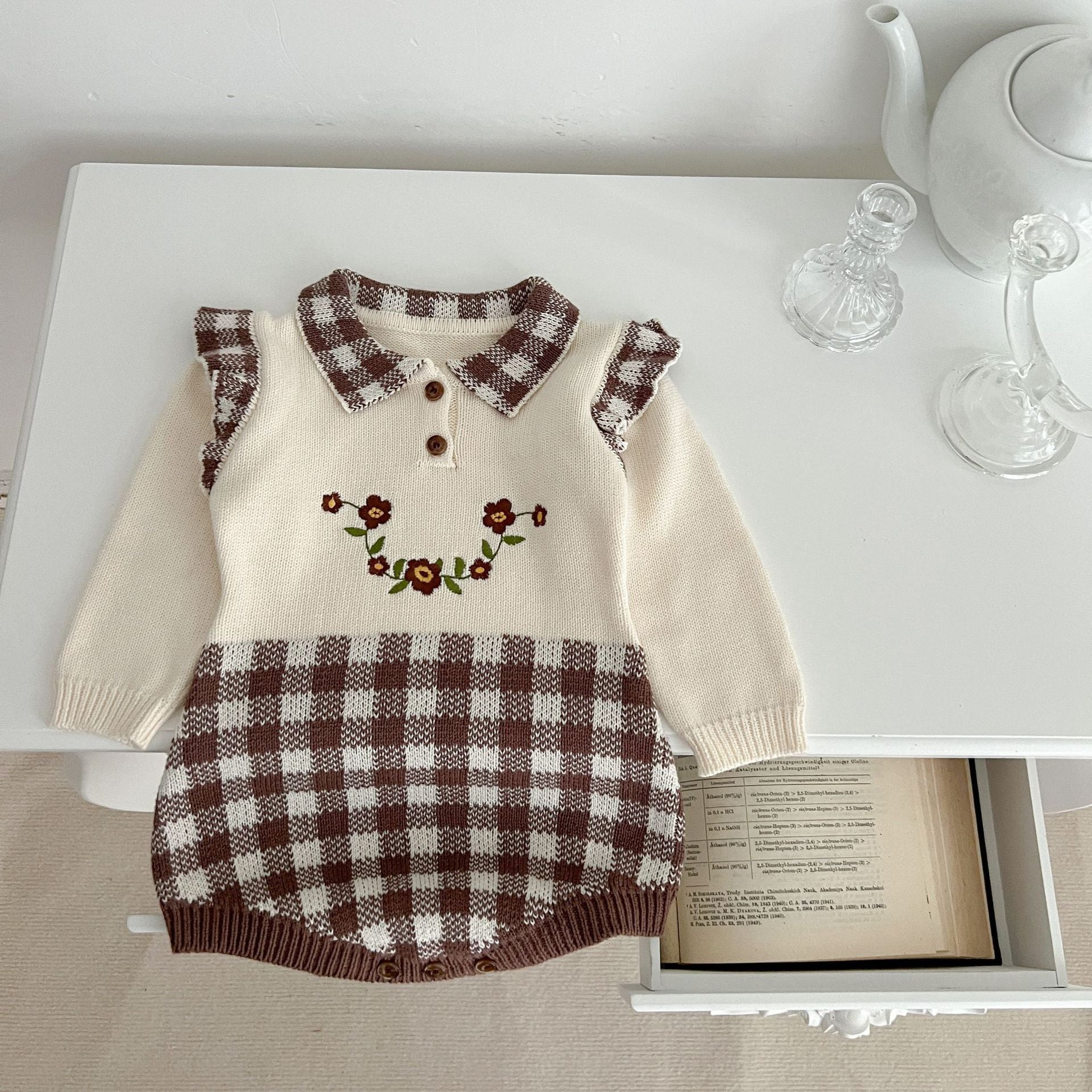 Body Infantil Feminino Xadrez Florzinhas