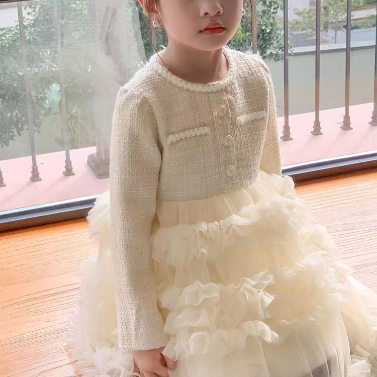 Vestido Infantil Tweed e Tule