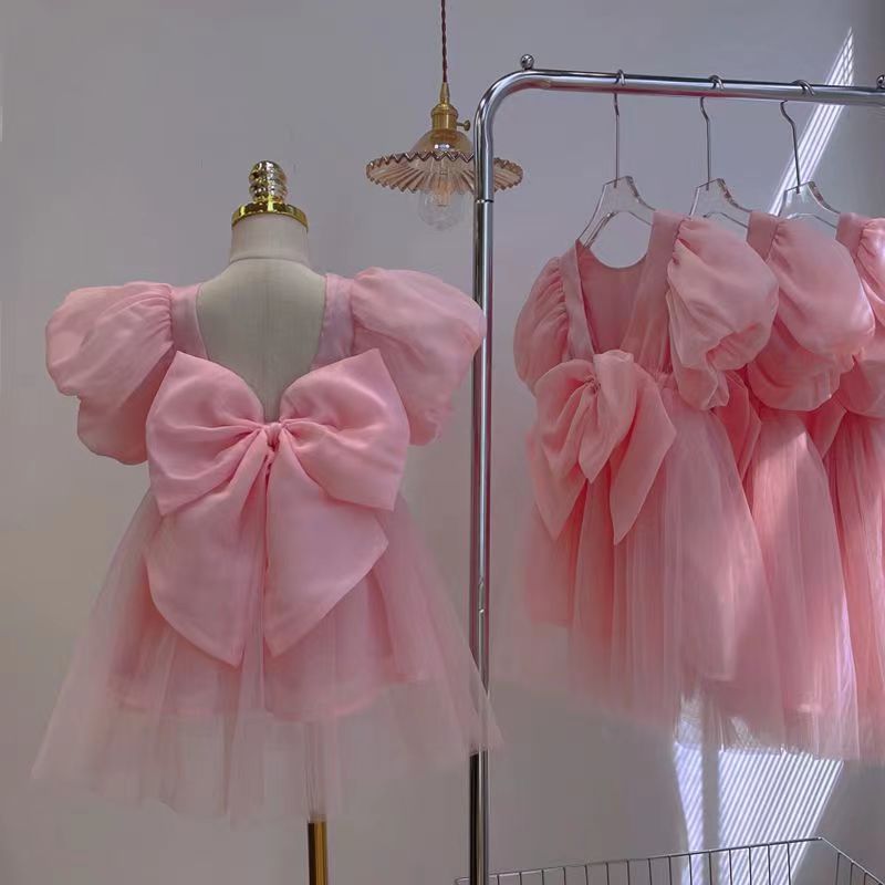 Vestido Infantil Tule Rosa Lacinho