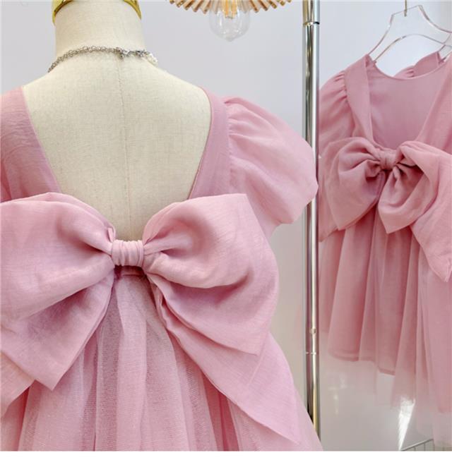 Vestido Infantil Tule Rosa Lacinho