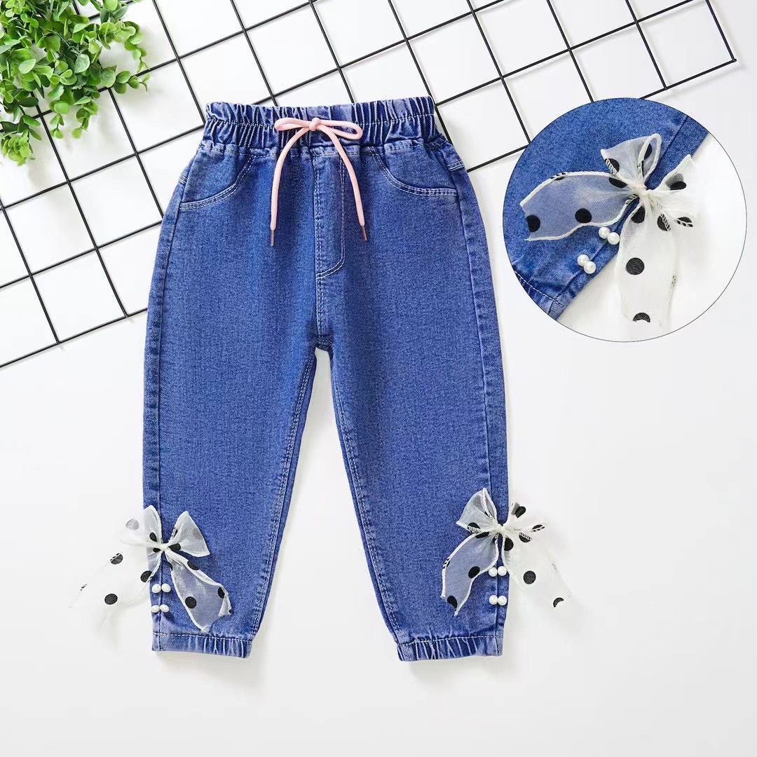 Calça Infantil Feminina Jeans Lacinhos