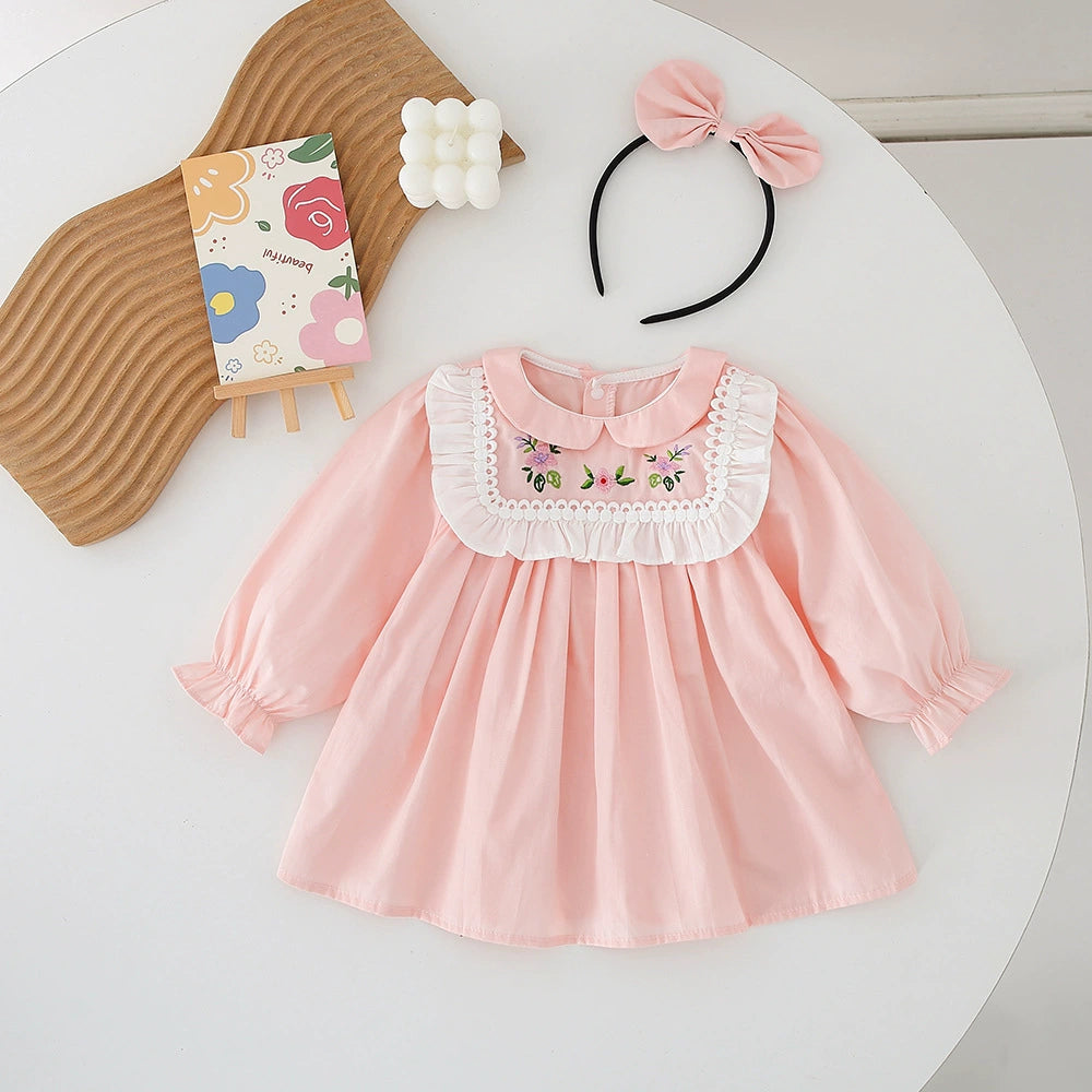Vestido Infantil Rosa Bordadinho