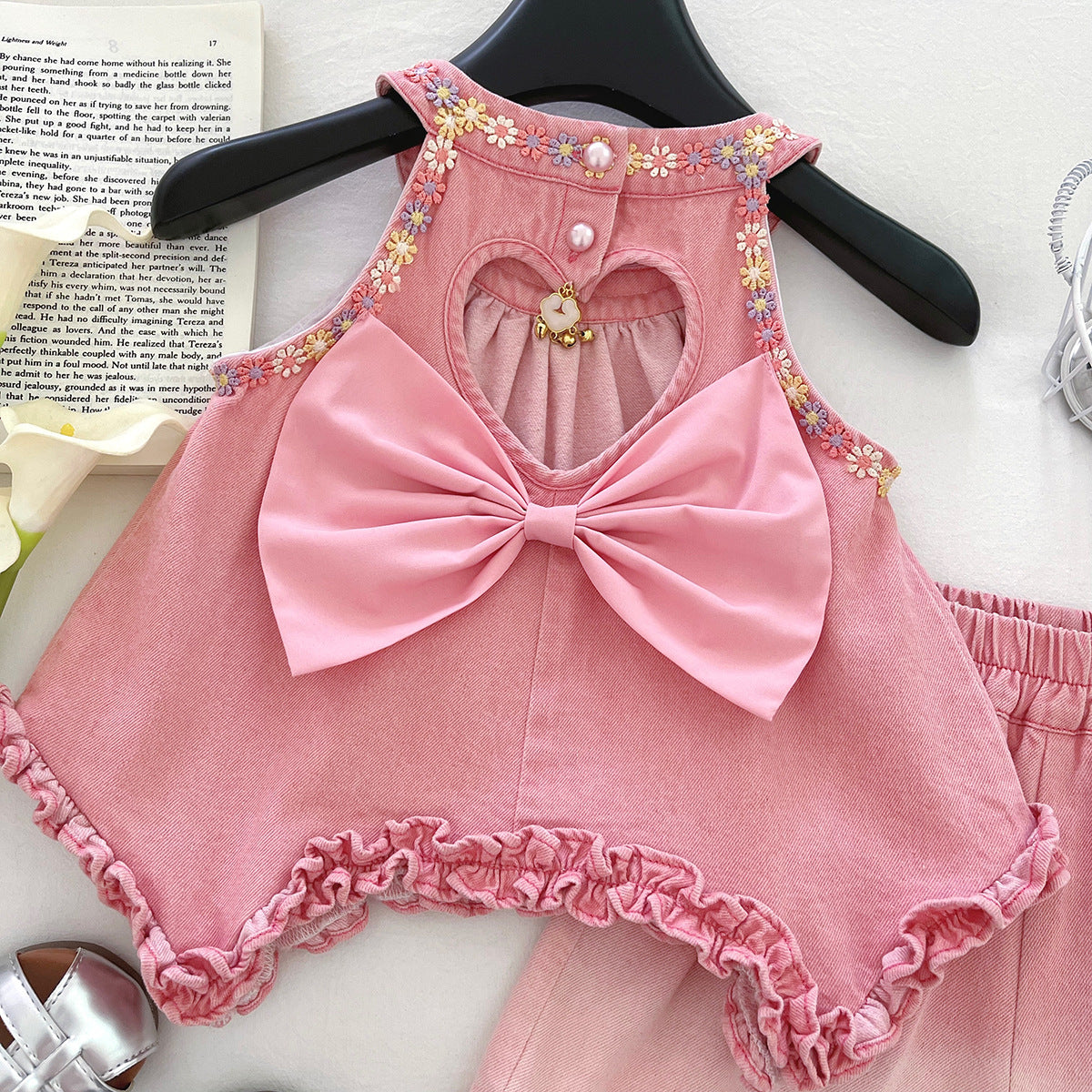 Conjunto Infantil Feminino Jeans Florzinhas