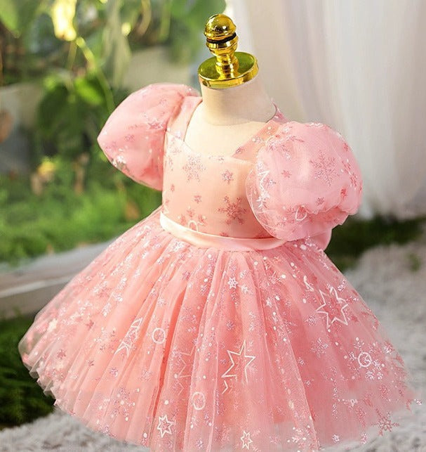 Vestido De Festa Infantil Estrelinhas e Laço