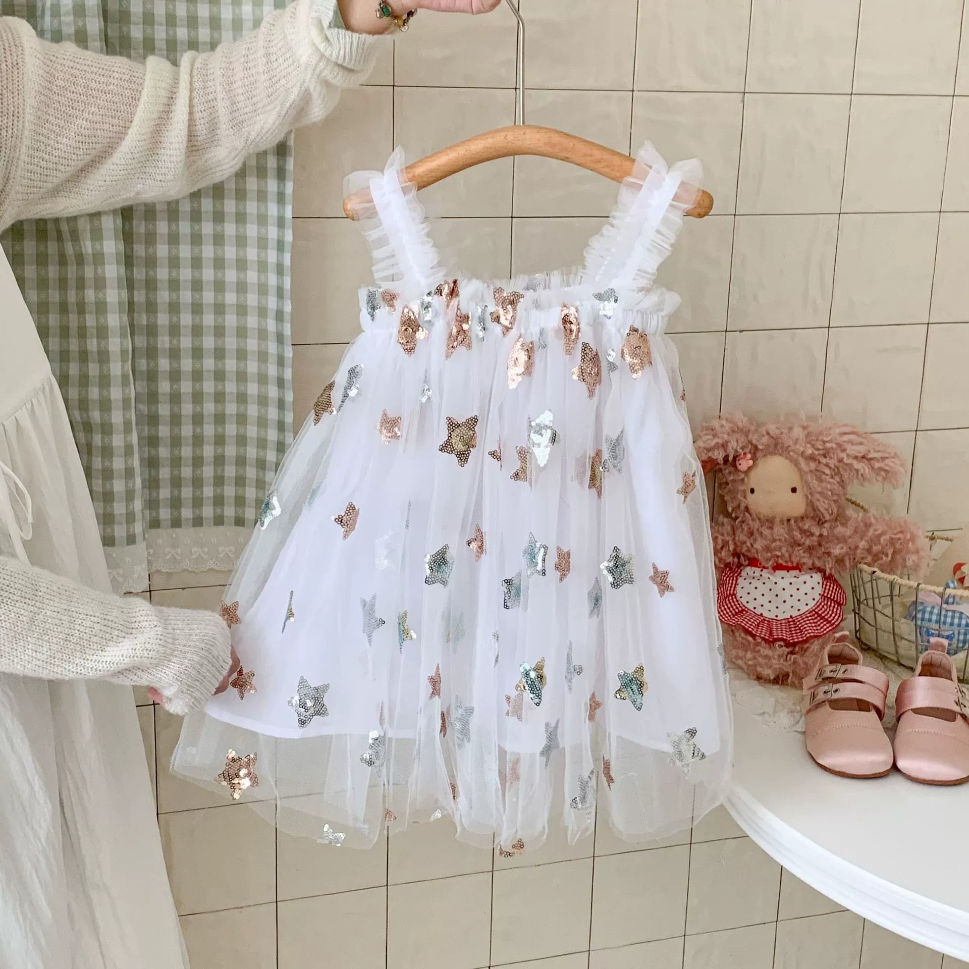 Vestido Infantil de Tule Estrelas