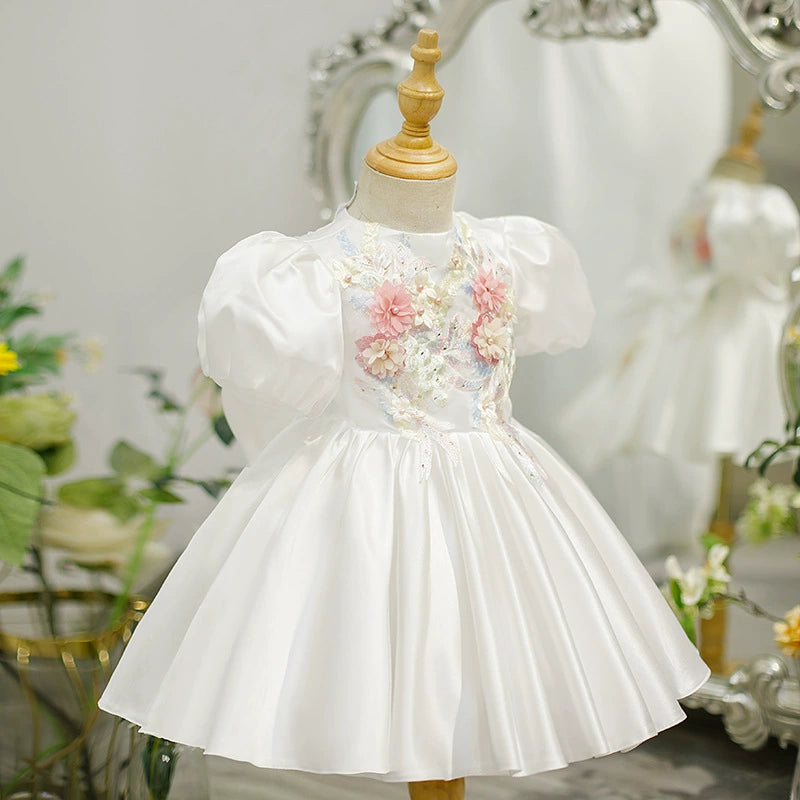 Vestido de Festa  Infantil Branco Flores