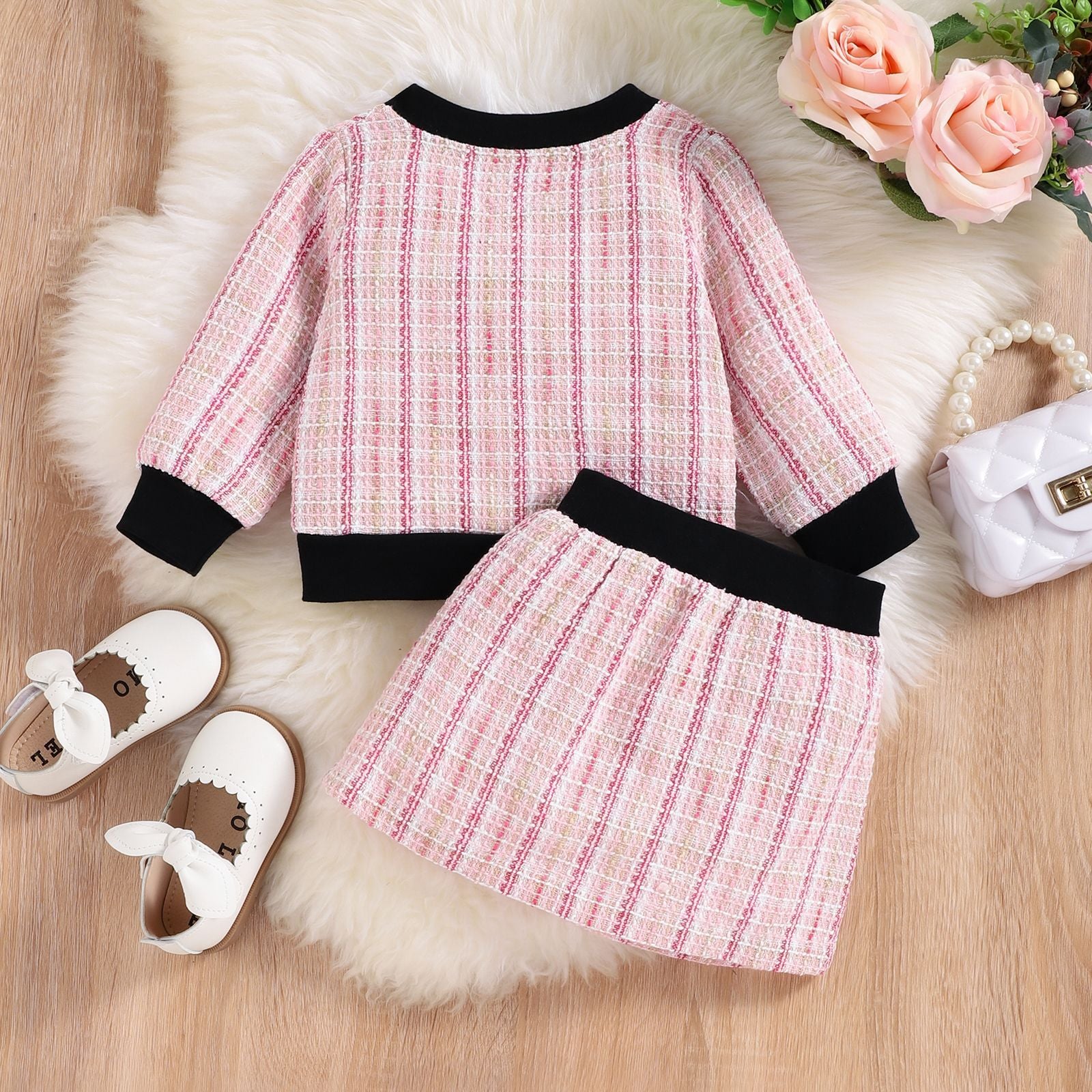 Conjunto Infantil Tweed Rosa Botões