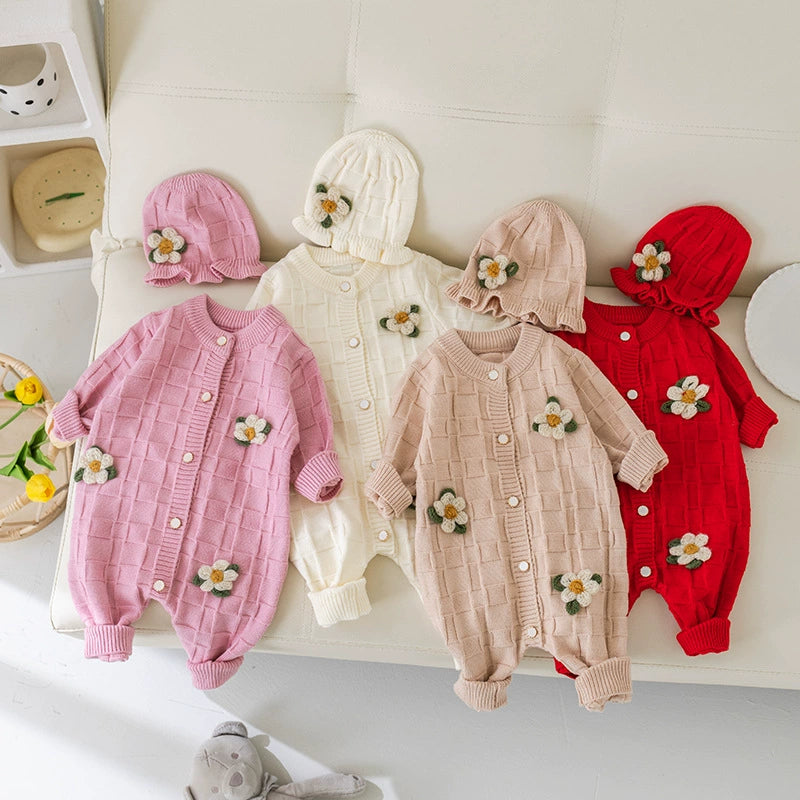 Macacão Infantil Feminino Tricô Flores