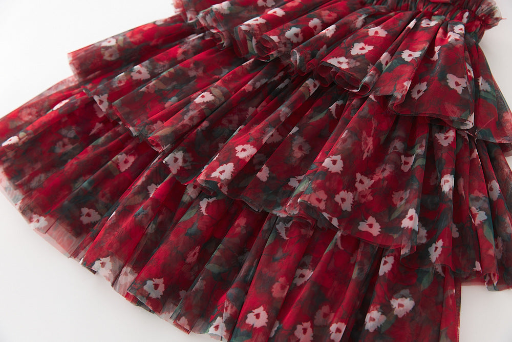 Vestido Infantil Tule Camadas com Flores