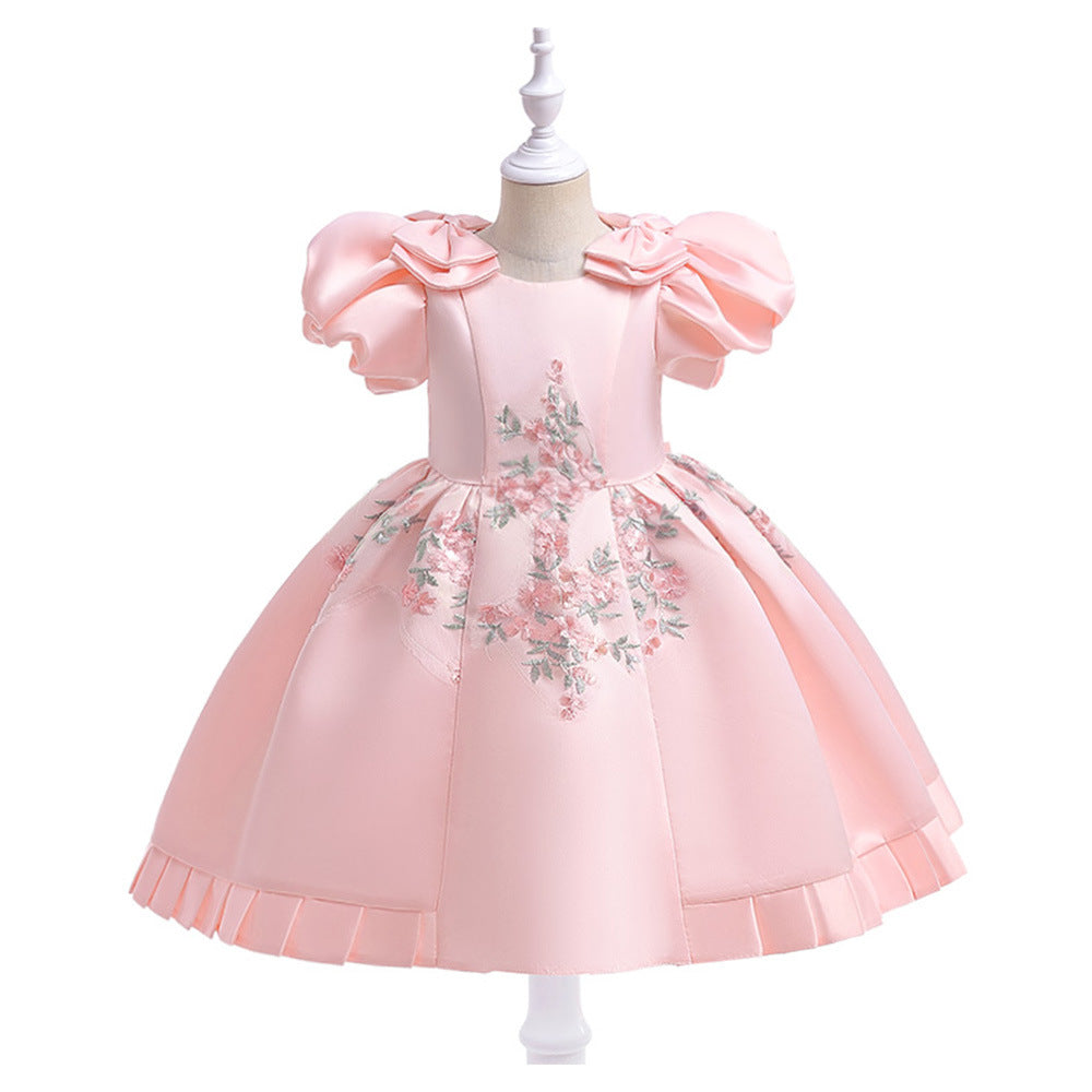 Vestido De Festa Infantil Bordado Floral e Lacinho