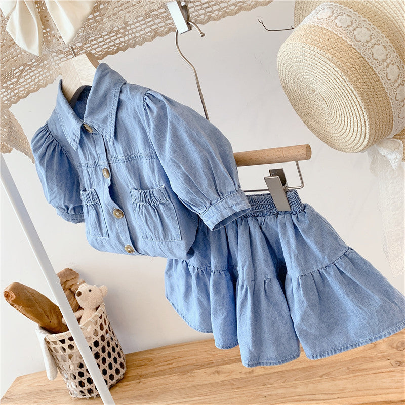 Conjunto Infantil Feminino Jeans Bolsinhos