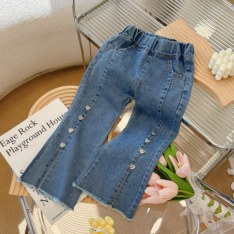 Calça Infantil Feminina Jeans Coraçõeszinhos