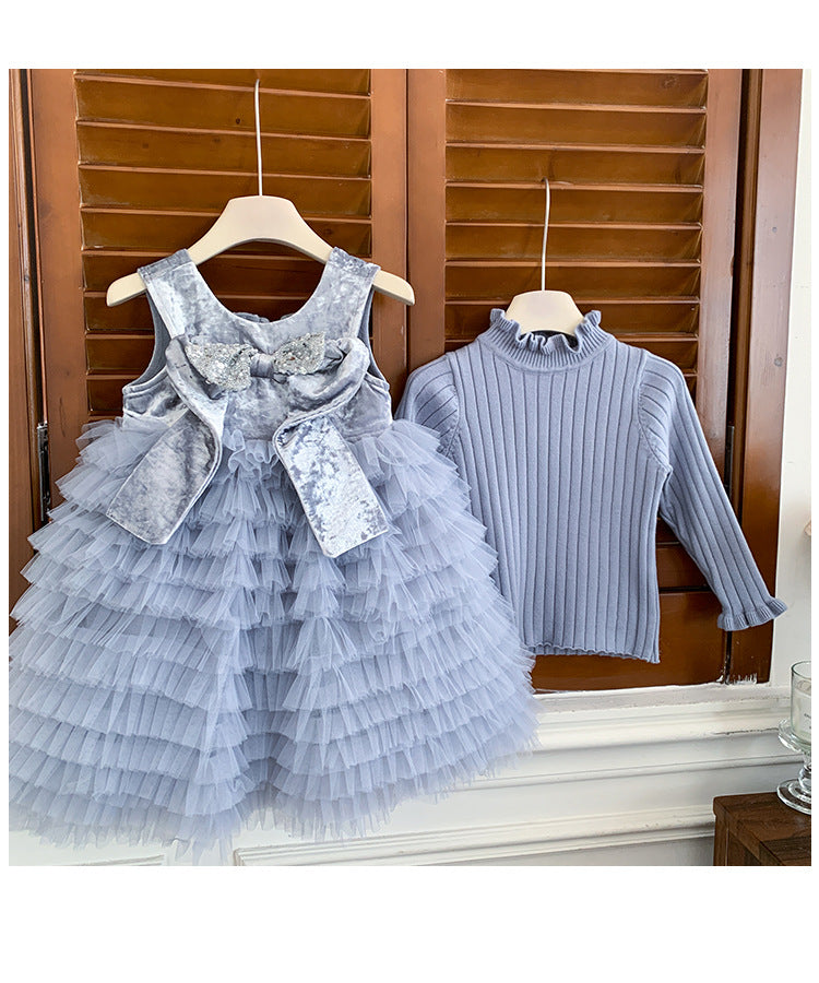 Vestido Infantil Laço Brilhante e Tule