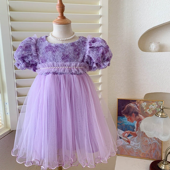 Vestido Infantil Tule Pérolas Florzinhas