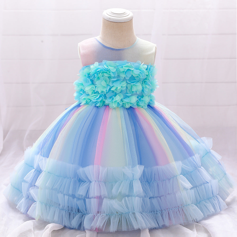 Vestido Infantil Tule Colors Florzinhas