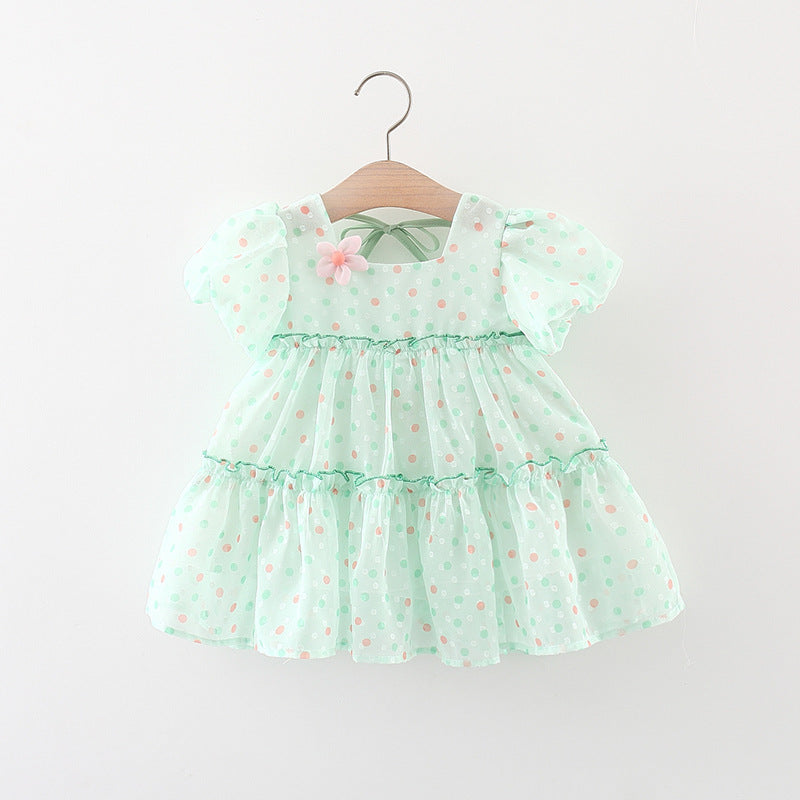 Vestido Infantil Bolinhas e Florzinha