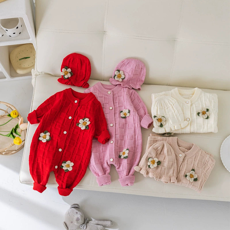 Macacão Infantil Feminino Tricô Flores