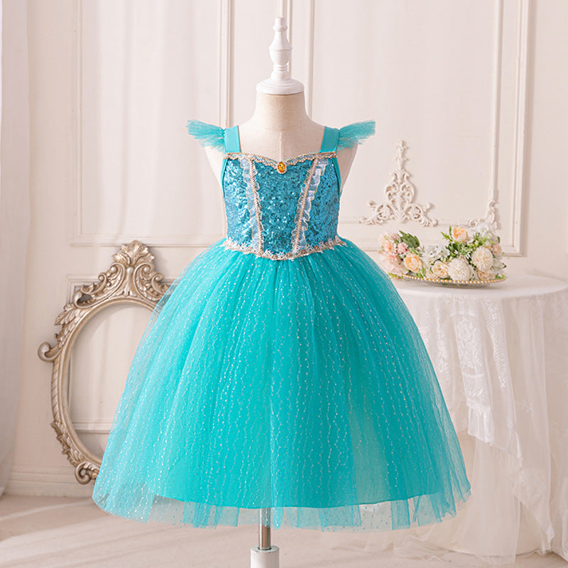 Vestido Infantil Princesa Azul Brilhante