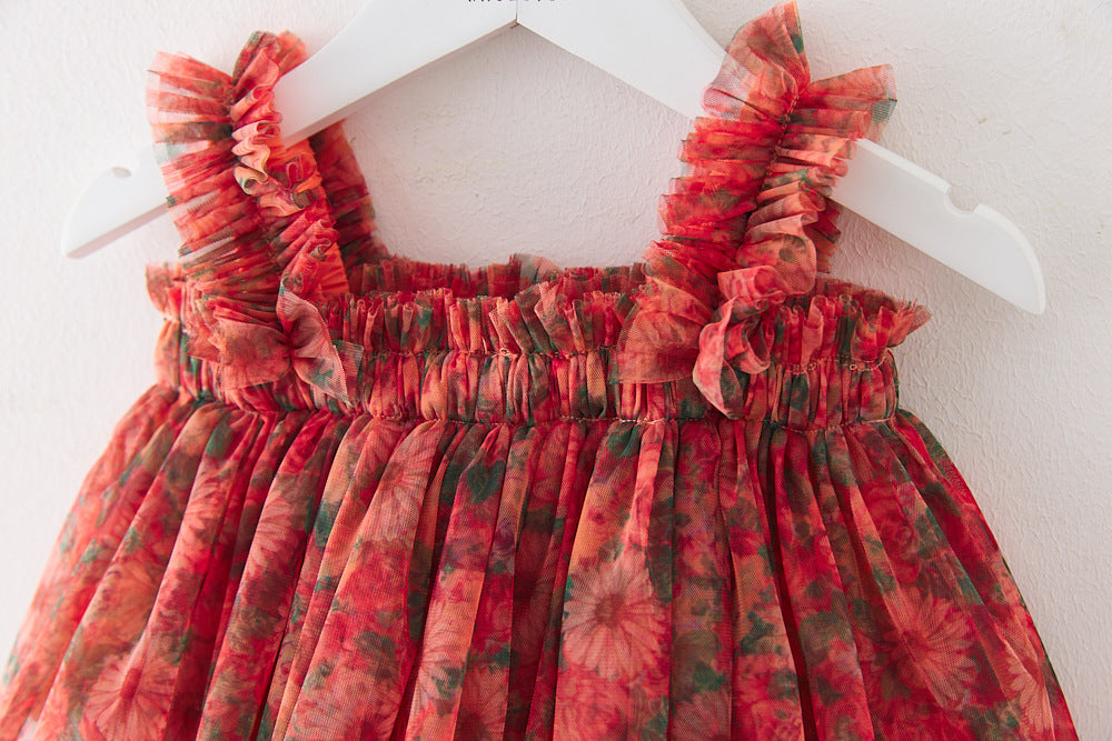 Vestido Infantil Tule Camadas com Flores