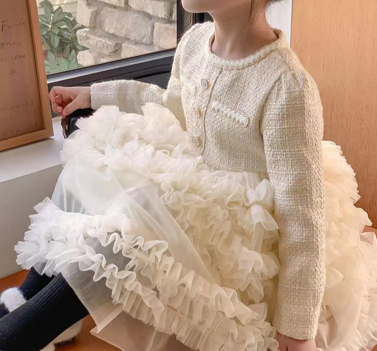 Vestido Infantil Tweed e Tule