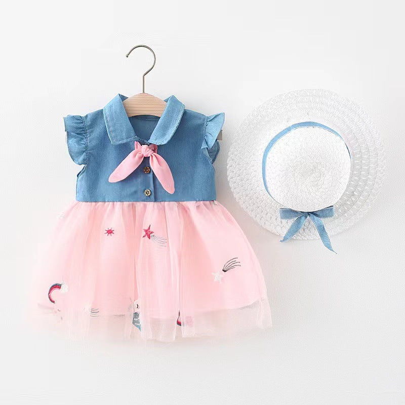 Vestido Infantil Tule e Jeans Lacinho