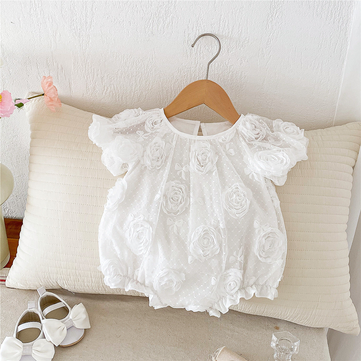 Body Infantil Feminino Branco Flores