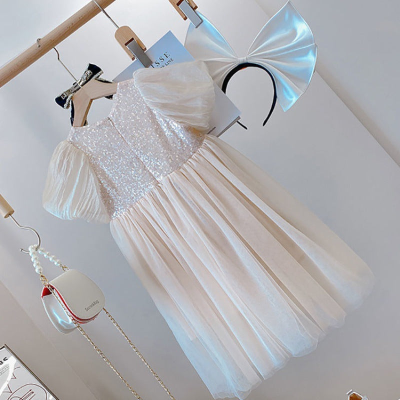 Vestido Infantil Manga Puff Brilhante