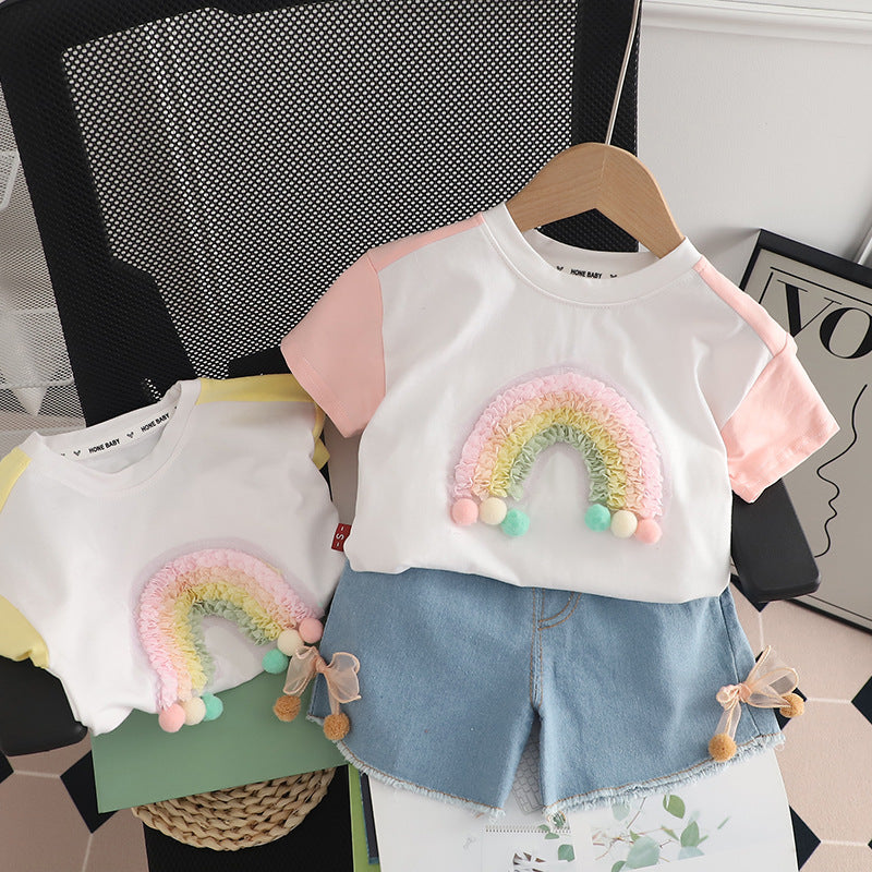 Conjunto Infantil Feminino Arco Irís e Jeans