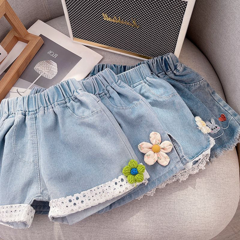 Shorts Infantil Feminino Jeans Florzinhas