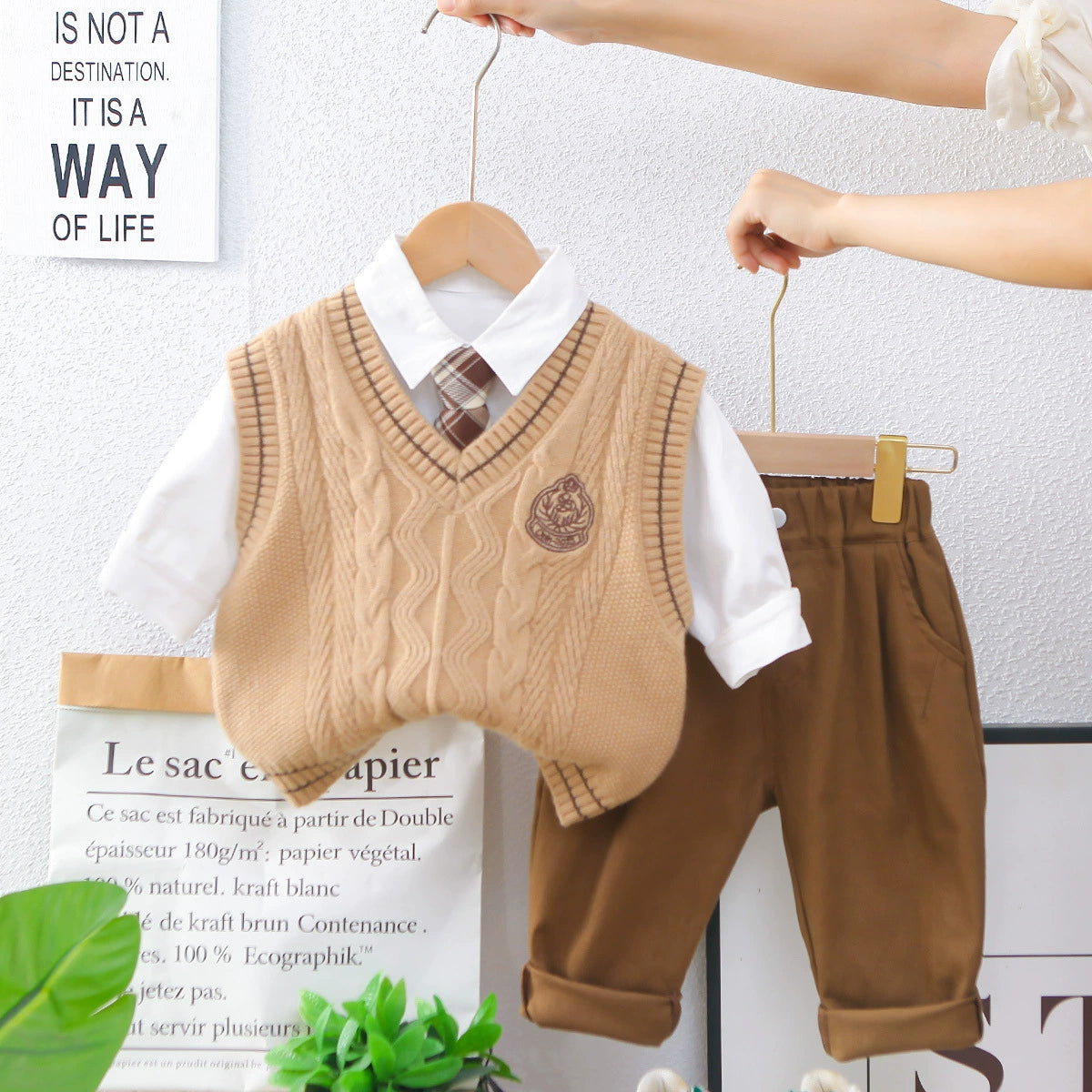 Conjunto Infantil 3 Peças Colete Tricô