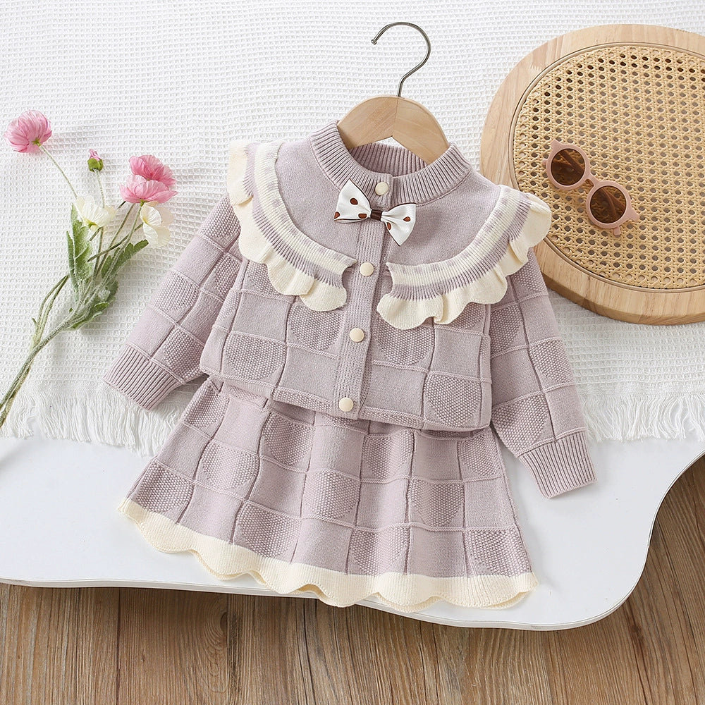 Conjunto Infantil Feminino Tricô Mussi Lacinho