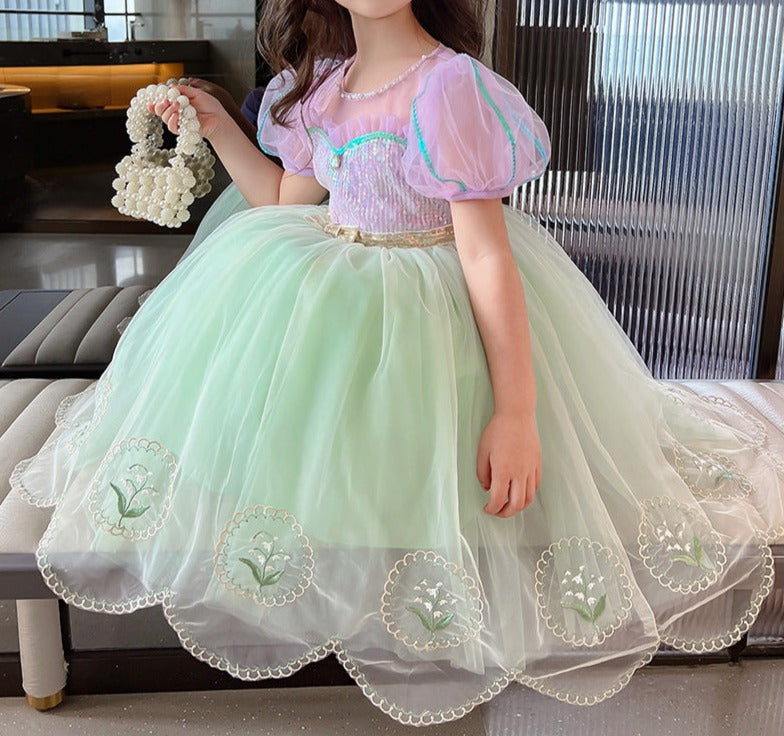 Vestido De Festa Infantil Tule Brilhante e Pérolas