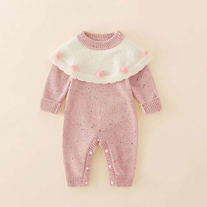 Macacão Infantil Feminino Tricô Pomponzinho