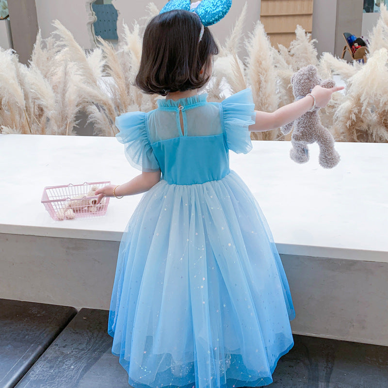 Vestido De Festa Azul Tule Brilhante