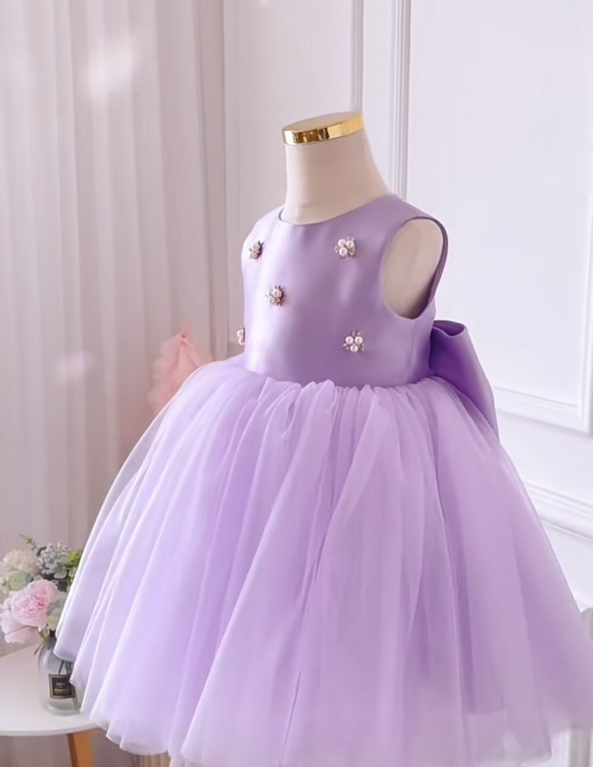 Vestido de Festa Infantil Roxo Pérolas
