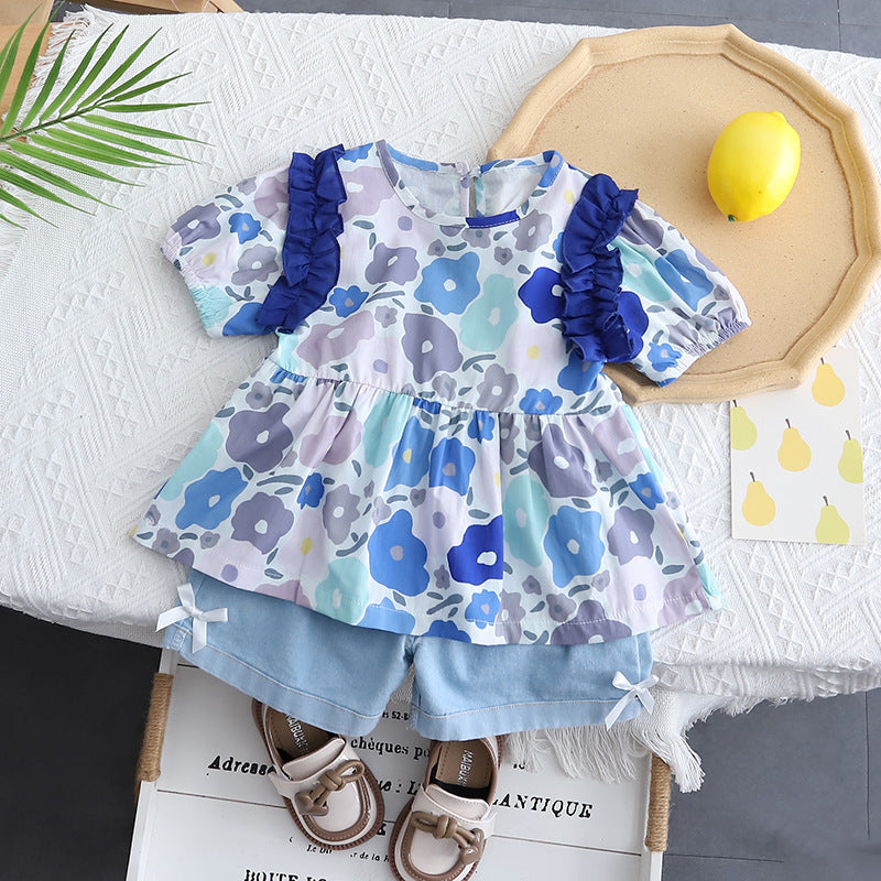 Conjunto Infantil Verão Florzinhas e Jeans