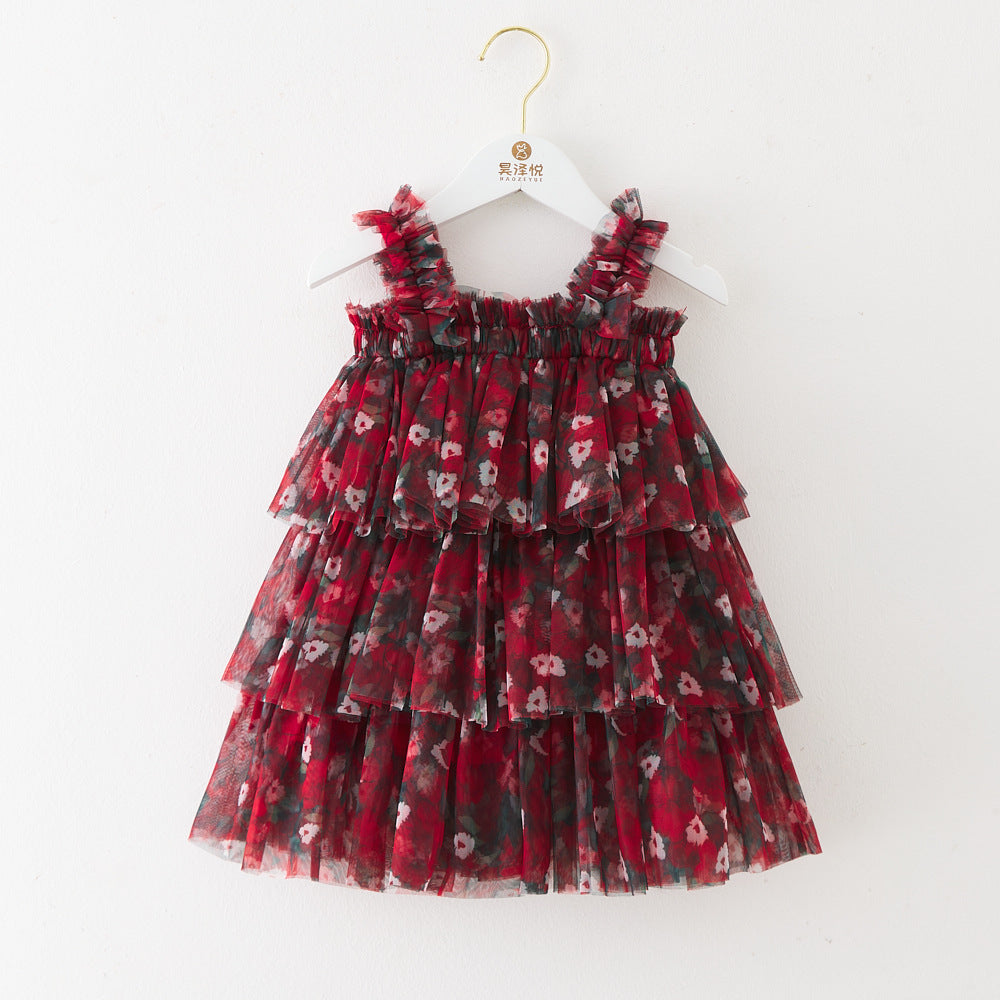 Vestido Infantil Tule Camadas com Flores